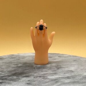 Vintage silver 925 ring black cabochon stone - 00H01X